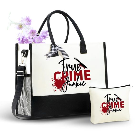 Crime Lover Gifts, Canvas Tote Bag With Top Zier Closure And Shoulder Strap C B - Picture 1 of 7